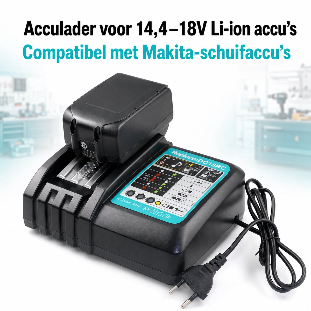 14,4–18V Acculader voor Compatibele Makita Li-ion Accu’s – Laadstation voor Elektrisch Gereedschap en Tuingereedschap – EU-Stekker