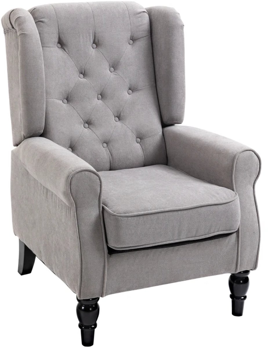 Fauteuil - Getufte Vleugelstoel - Gestoffeerde Loungestoel met Hoge Rugleuning en Afgeronde Armleuningen - Houten Poten - Voor Slaapkamer en Woonkamer - Tot 160 kg - Grijs