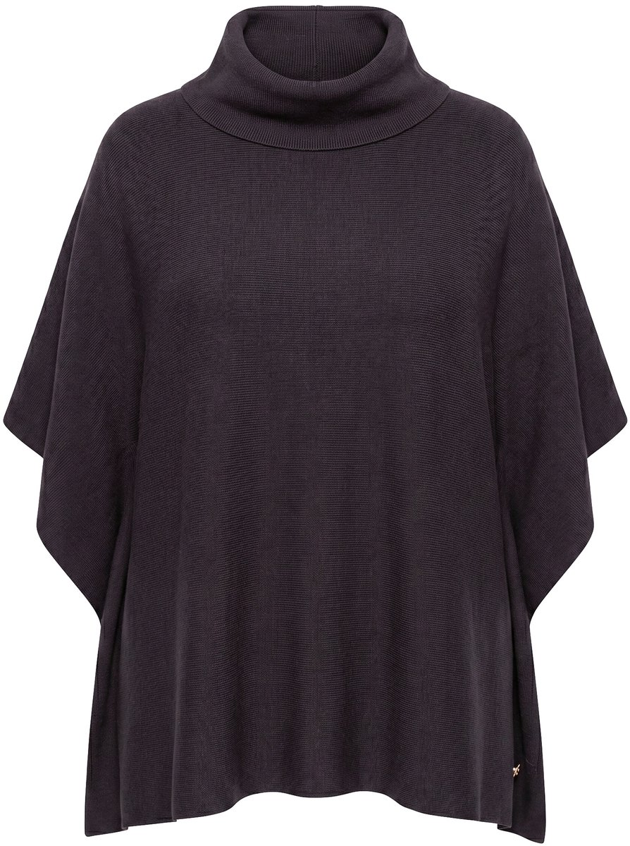 Ulla Popken - Dames - Poncho-trui oversized opstaande kraag mouwloos - Mahonie - Maat 1+