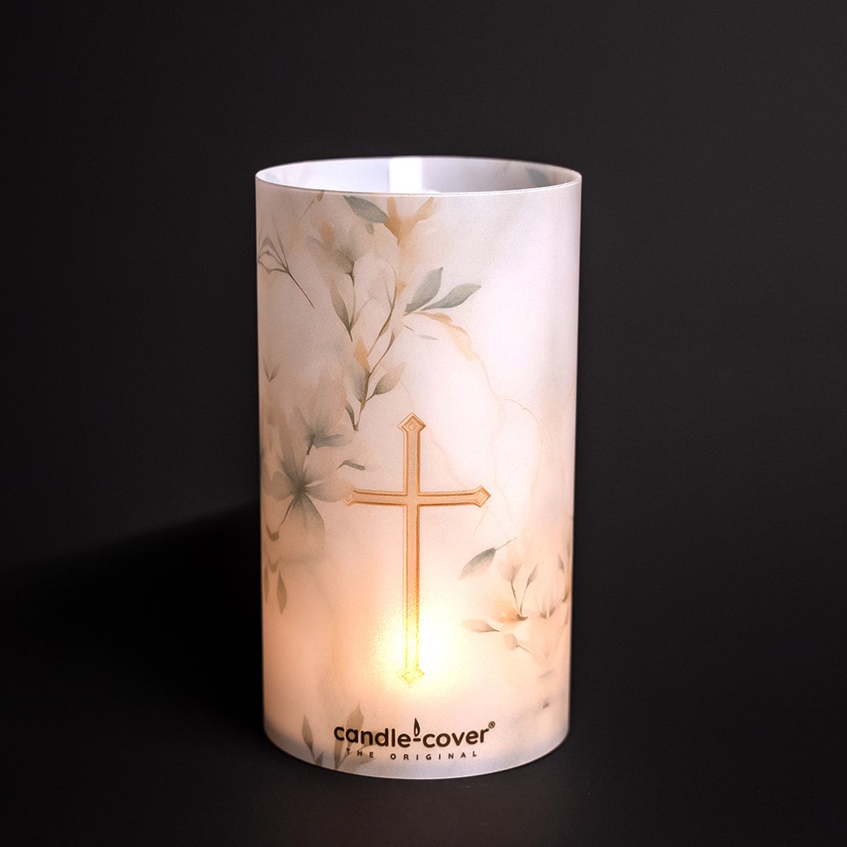 Candle-Cover - Cross - Kruis - Geloof - trendy omhulsel voor (oplaadbaar) theelicht en waxinelicht - windlicht - 9 cm rond - 16 cm hoog