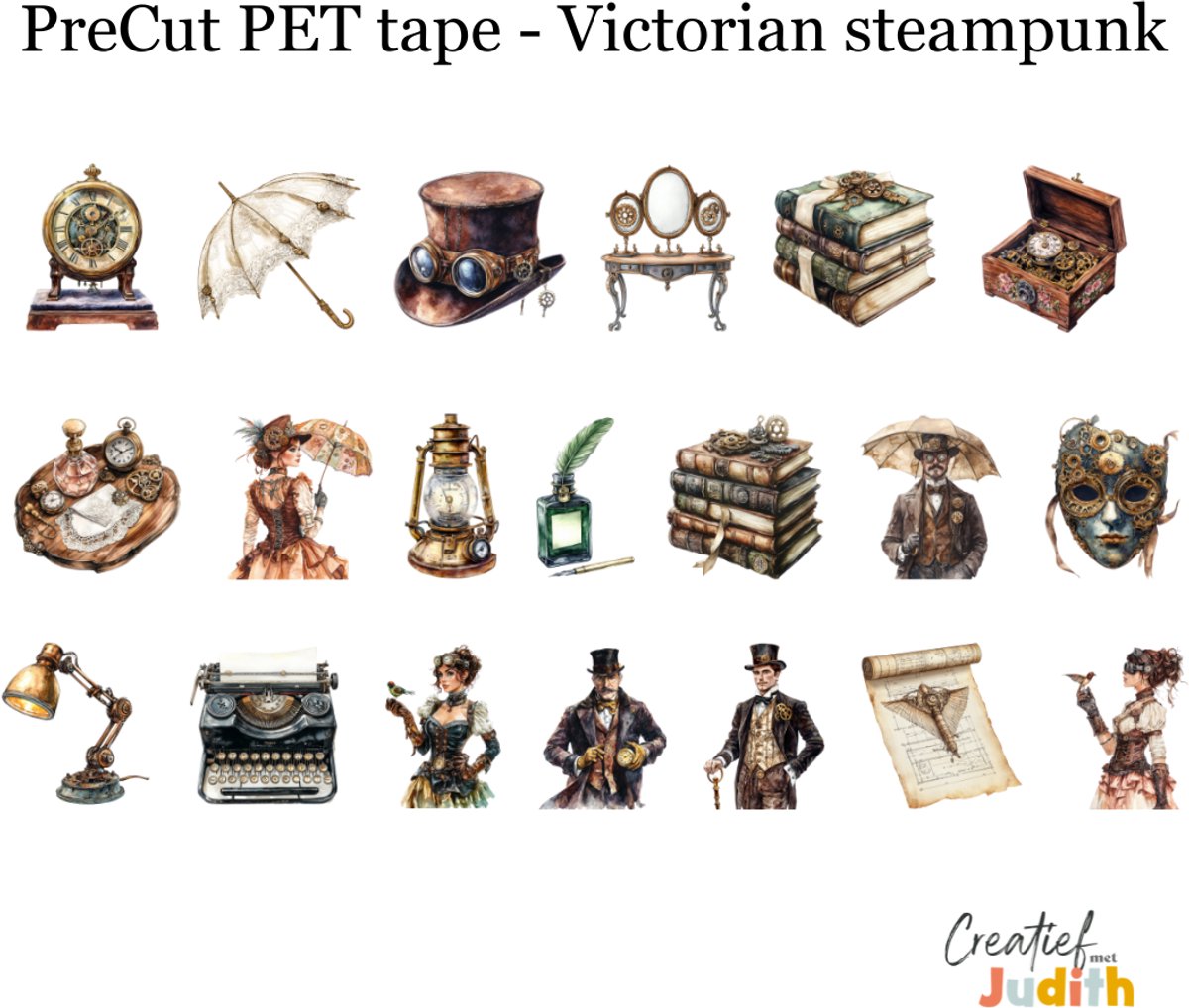 Bullet Journal Pet Tape Steampunk - Planner Agenda Stickers - vintage stickers - Transparante stickers 2mtr - Scrapbook stickers - Doorzichtige Deco stickers - Pre-cut stickers - volwassenen en kinderen