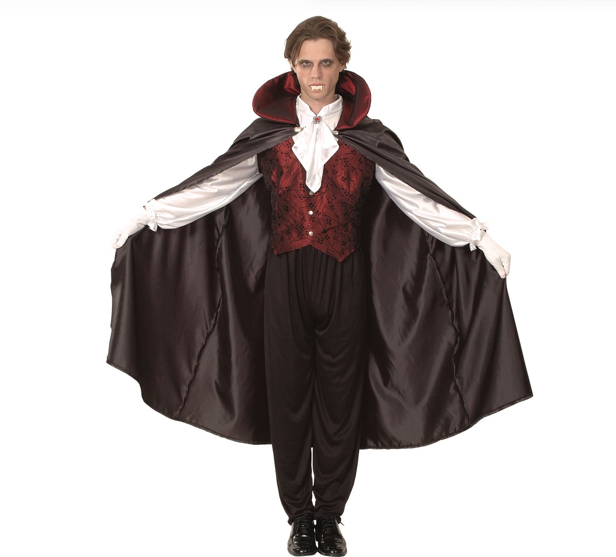 Joya Party® Vampier Kostuum Heren | Dracula Verkleedpak Man | Gothic Vampire Kostuum | Halloween Verkleedkleding Mannen | Met Lange Cape & Opstaande Kraag | Gezins Koppel Kostuum | Maat M/L