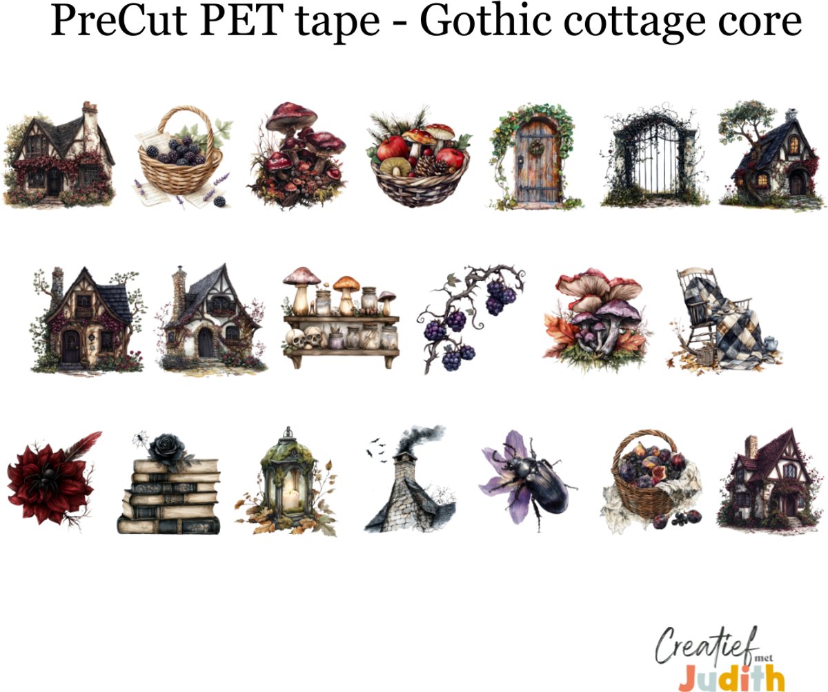 Bullet Journal Pet Tape Gohic cottage - Planner Agenda Stickers - donkere stickers - Transparante stickers 2mtr - Scrapbook stickers - Doorzichtige Deco stickers - Pre-cut stickers - volwassenen en kinderen