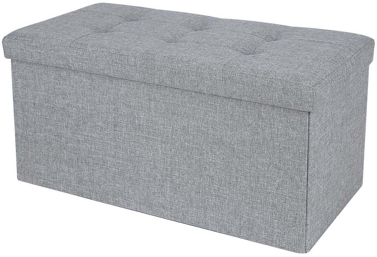 Opbergbank met zacht kussen Opvouwbare speelgoedbox 76 x 38 x 38 cm lichtgrijs Grote capaciteit van 80L Opvouwbaar en ruimtebesparend Comfortabel zacht zitkussen Maximale draagkracht 300 kg Geschikt voor slaapkamer woonkamer en hal