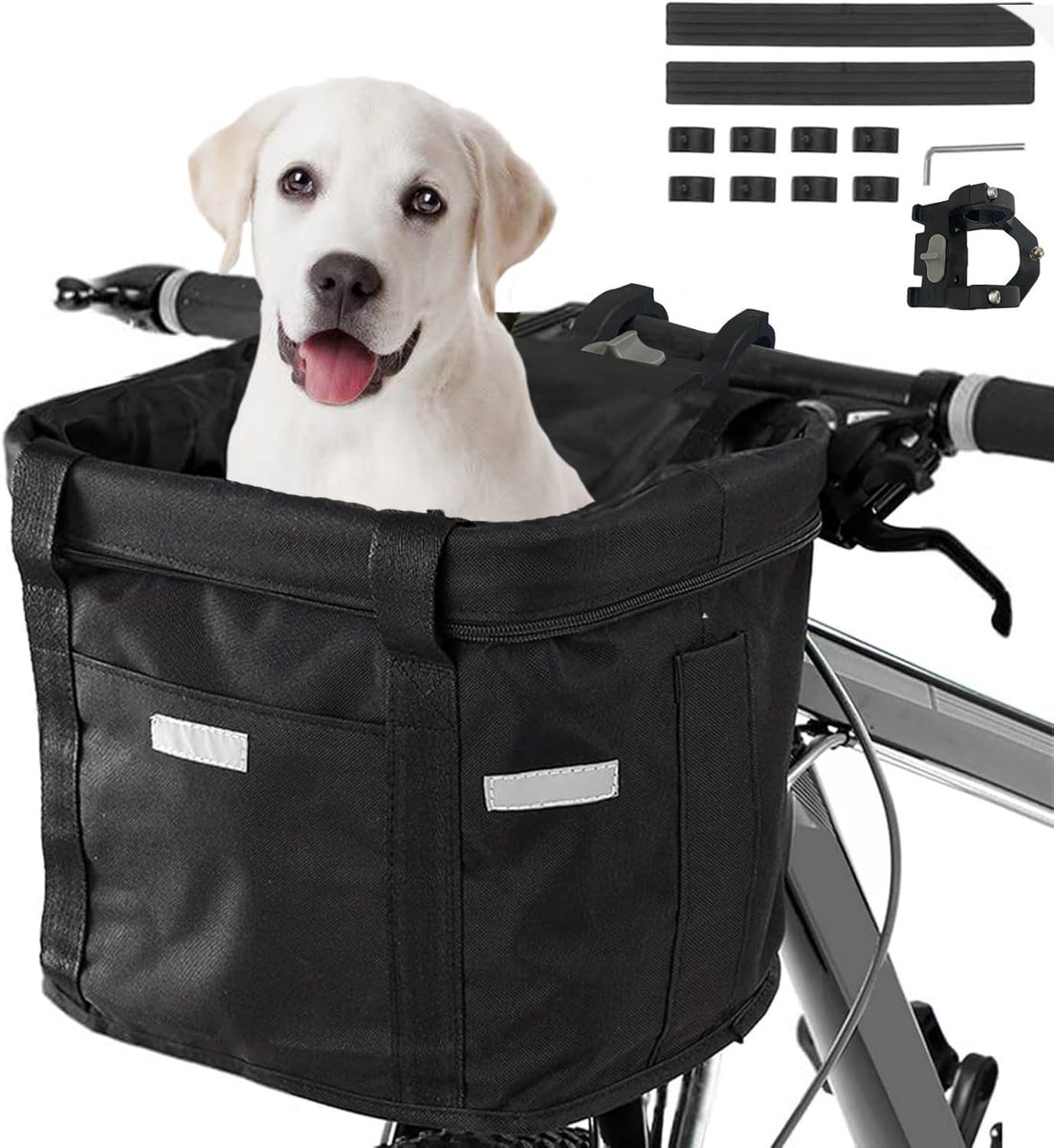 Fietsmand voor Hond - Multifunctioneel Fietsmand - Hondenmand fiets voorop - Afneembaar&opvouwbaar - Eenvoudig te installeren - Hondenmand fiets - Boodschappenmand - Waterproof Oxford - voor mountainbiken, picknicken en winkelen - Zwart