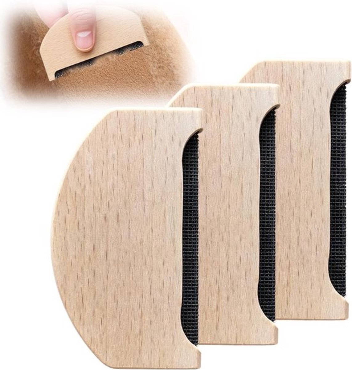 3 stuks - WolKam - Cashmere kam - Kasjmier Kam - Houten kasjmiertrui - Pluizenverwijderaar - Pluizenverwijderaar - Pluizenroller - Kledingborstel - Pluizenborstel - voor kleding, gebreide kleding, wollen sjaals, wollen jassen en broeken