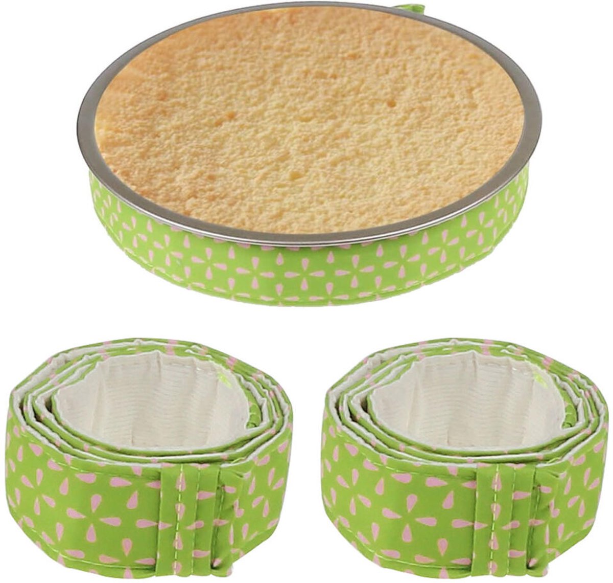 Bakstrips - 2 Stuks - bakken cake strips - 85x4cm - Bakriem - Bake Even Strips - Taartstrips - verstelbare bakbanden - Cake Strips - Cake Baking Tool - Bakken Cake Strips - Bindstrips voor bakvormen - Roze Groen