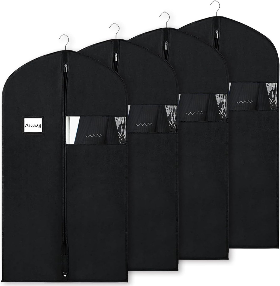 4 stuks kledingzak 60x100 cm, stofdichte beschermhoes met venster voor pakken, jassen en jurken