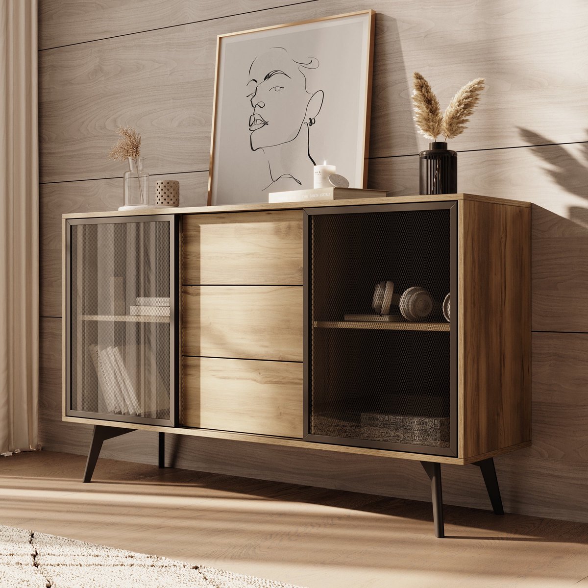 Meubella - Spa - Dressoir - Eiken - 144x39x85 cm