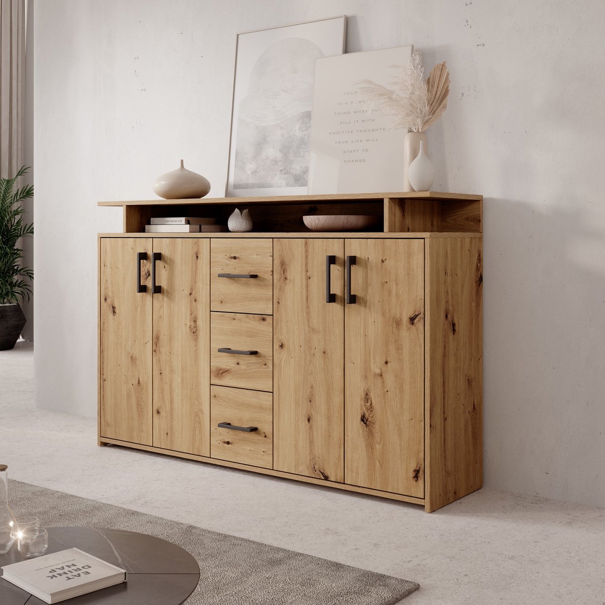 Meubella - Duna - Dressoir - Eikenpatroon - 139x34x90 cm