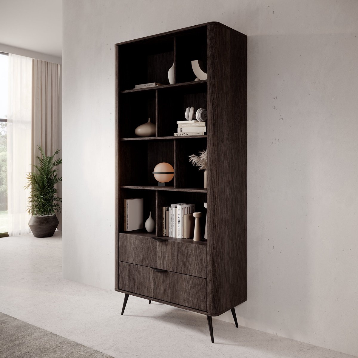 MEUBELLA Victoria - Boekenkast - Donker eiken - 88x38x194 cm Bruin
