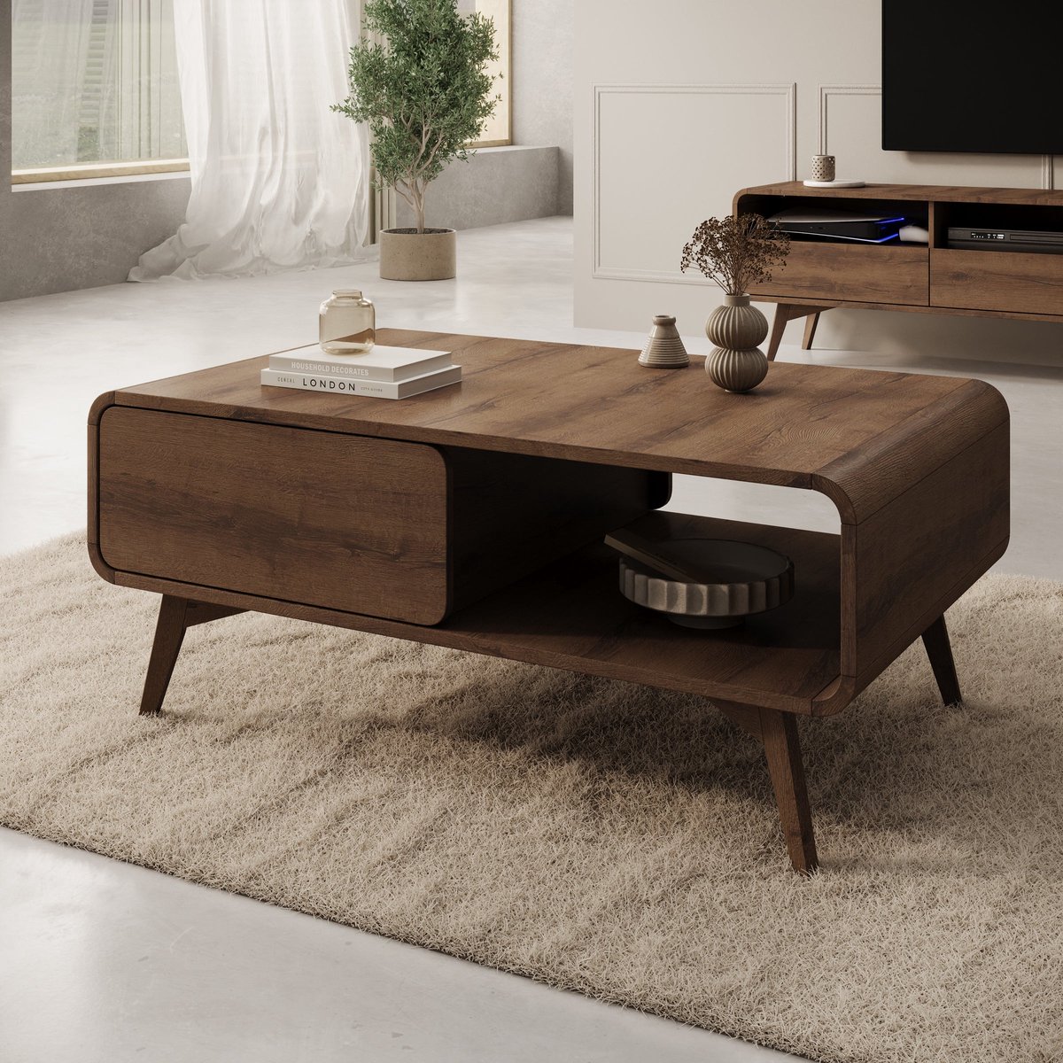 Meubella - Hoshii - Salontafel - Donker eikenpatroon - 108x65x45 cm