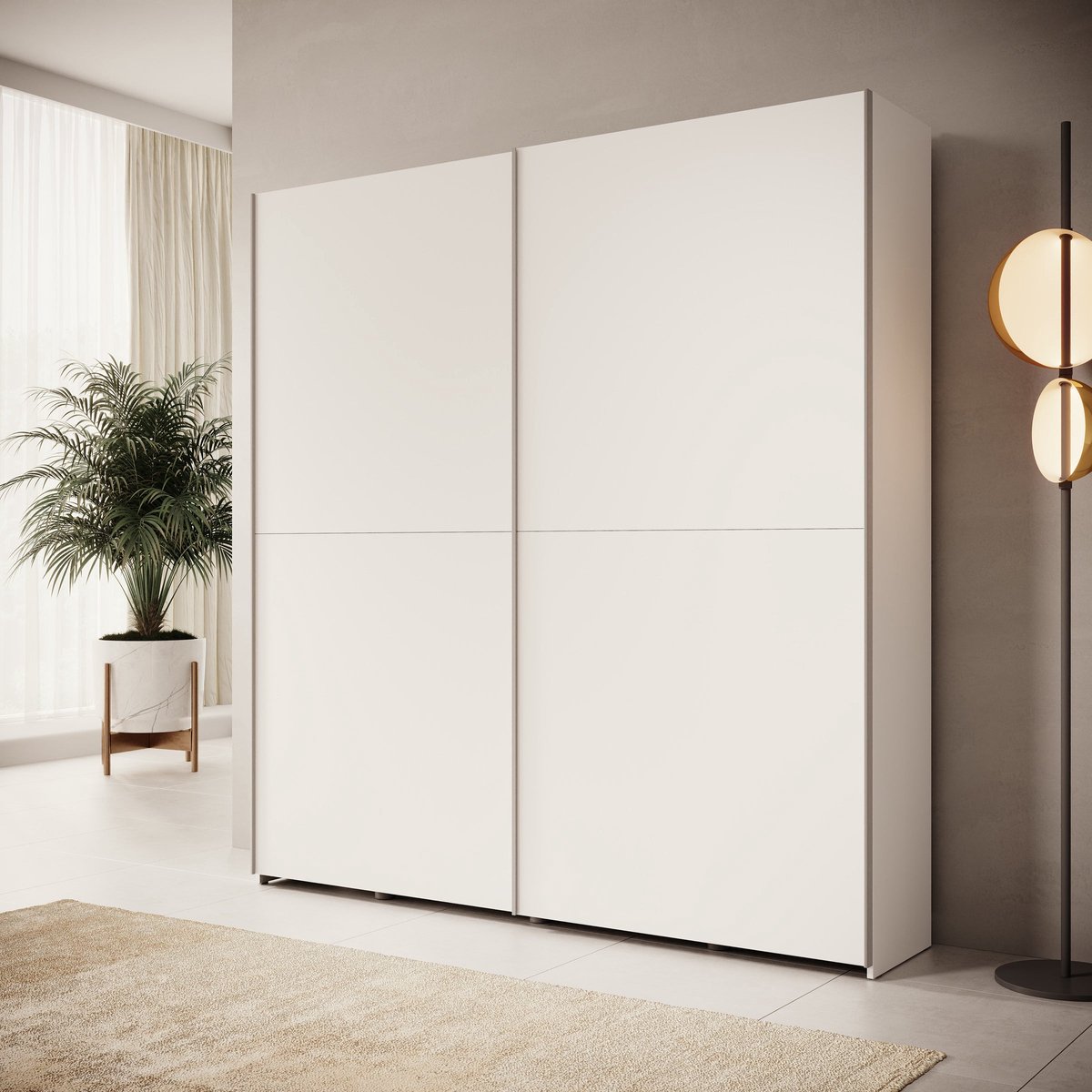 Meubella - Helvar - Kledingkast met schuifdeuren - Wit - 200x39x211 cm