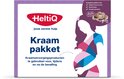 Heltiq Kraampakket: Digitale thermometer, Neteldoekjes, Zoogkompressen. Nu met gratis fopspeen. Met afbeelding van een zwangere vrouw.
