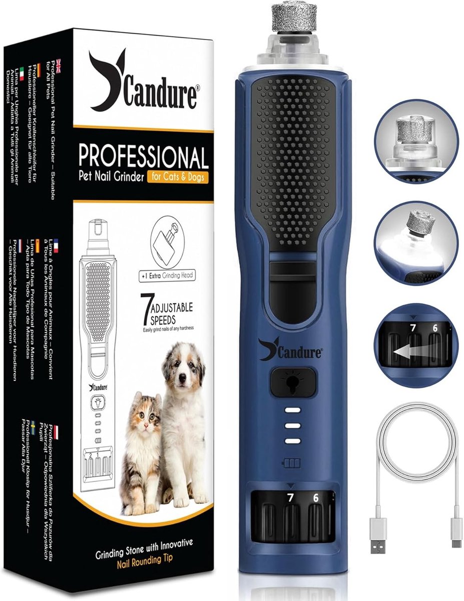 Hondentondeuse voor dikke vacht - Donker Blauw - Alle maten huisdieren - Professionele Nagelknipper met LED-licht - Voor Honden en Katten
