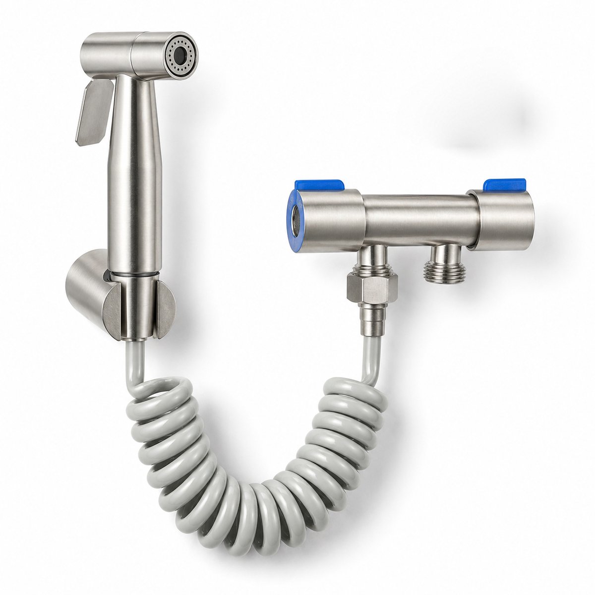 SONNENH RVS Bidet Handdouche Set met 2 m Slang en 1/2" naar 3/8" Adapter, Wandhouder, Zilver