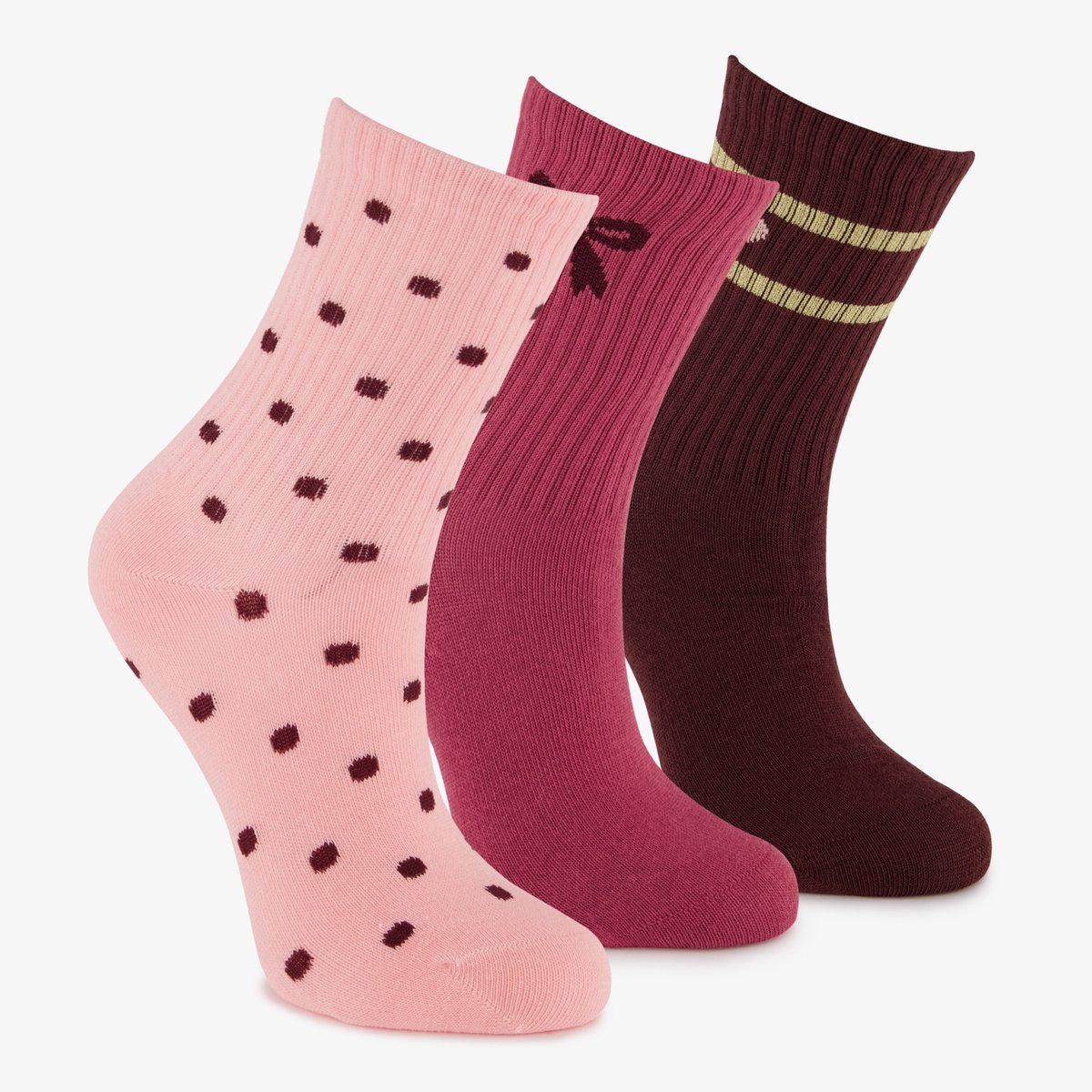 3 paar meisjes sokken met design roze bruin - Maat 35/38