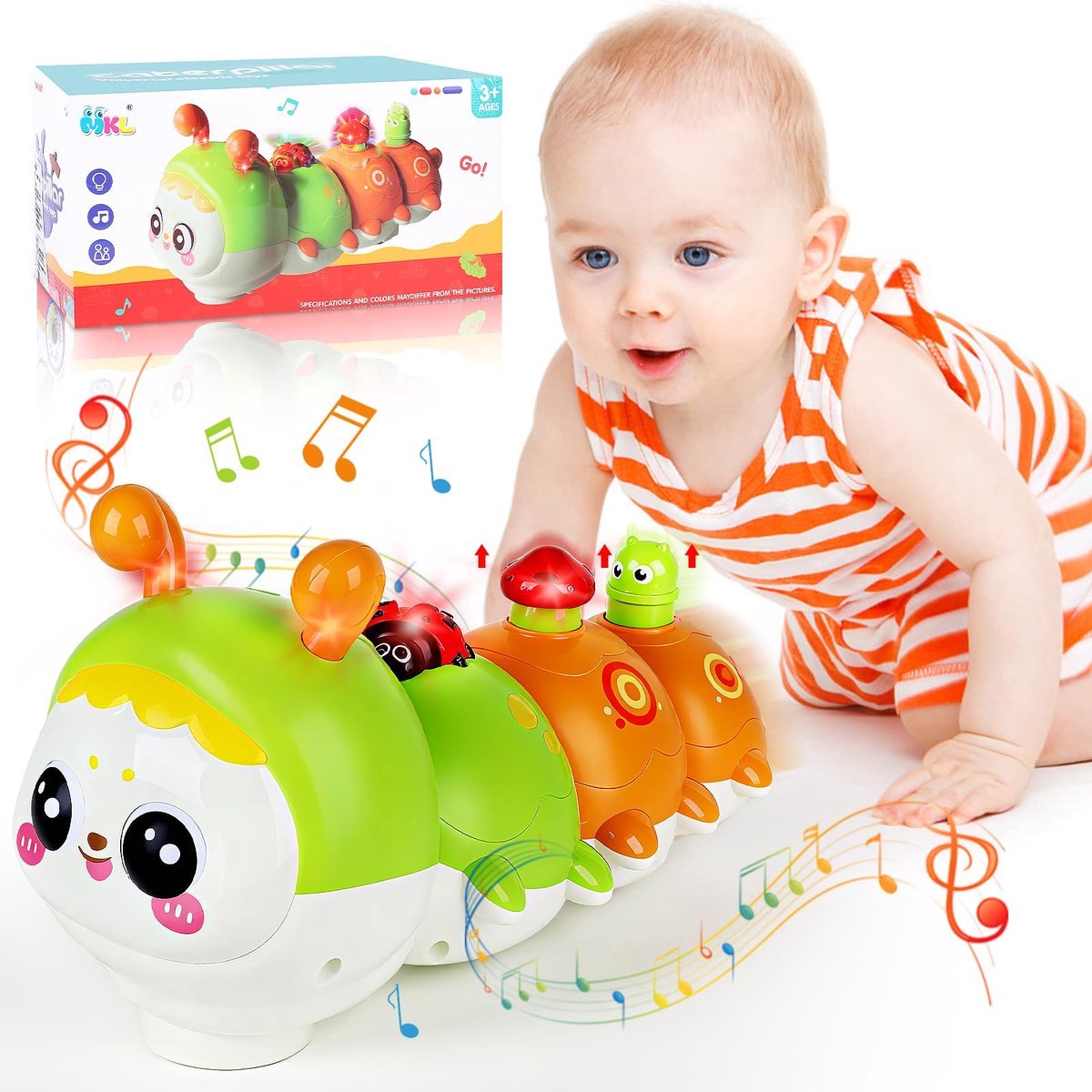 Casalora Interactieve Kruipende Rups – Muzikaal Babyspeelgoed met Licht & Geluid – Sensorisch Educatief Speelgoed – Stimuleert Kruipen & Motorische Ontwikkeling – Voor Baby's en Peuters