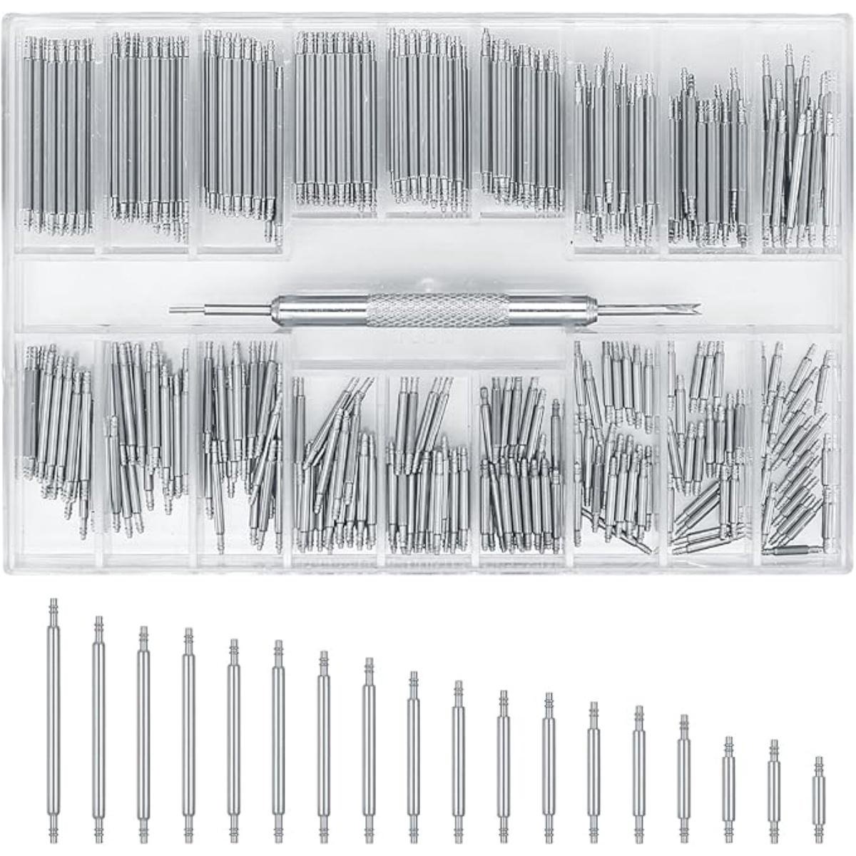 SSTRWGOOD 360 Stuks Horlogemakersgereedschap - Uhrenarmband Stifte en Federstege - 18 Maten van 8-25mm - Edelstalen Reparatieset - Geschikt voor Horlogeband Aanpassing en Reparatie - Incl. Link Pins en Federstifte