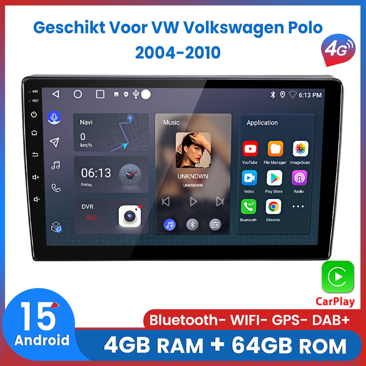 Awesafe Autoradio - 4GB & 64GB 8-Kern V1PRO - Geschikt Voor VW Volkswagen Polo 2004 t/m 2010 - Carplay & Android Auto - Met navigatie GPS - Radio scherm - 2004 2005 2006 2007 2008 2009 2010