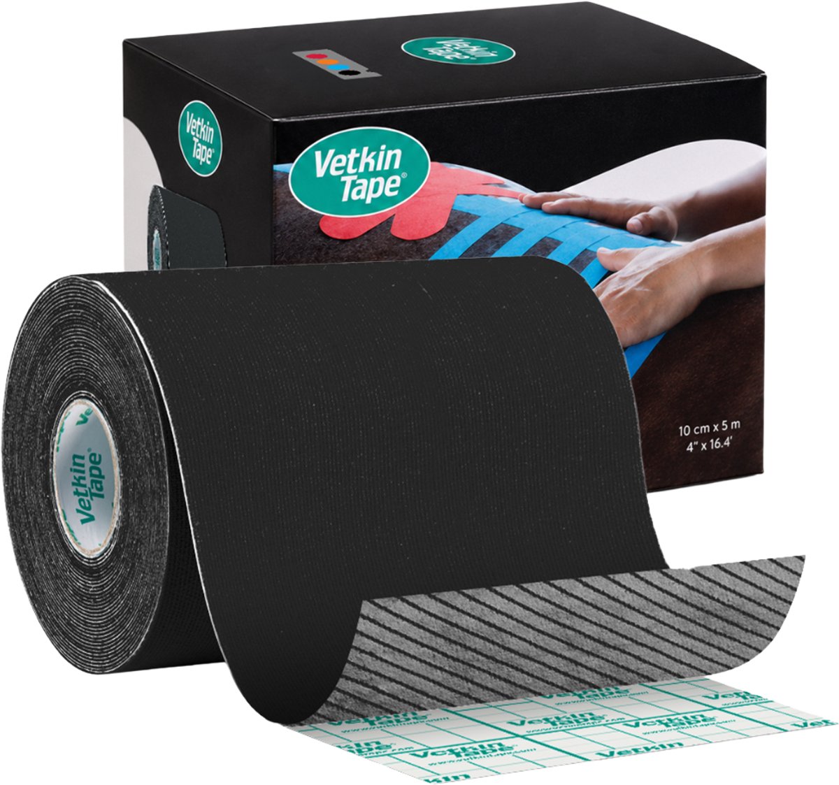 VetkinTape® Zwart 10 cm x 5 m – 1 rol kinesiotape voor paarden en andere dieren