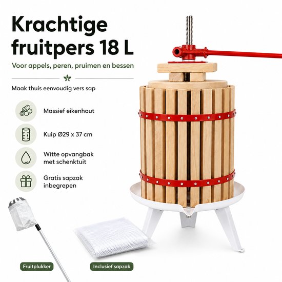 HOME It® Fruitpers Set 18L - Eikenhout - Telescopische Fruitplukker 150-260 cm & Gratis Sapzak - Voor Sap & Cider van home-it — afbeelding 2