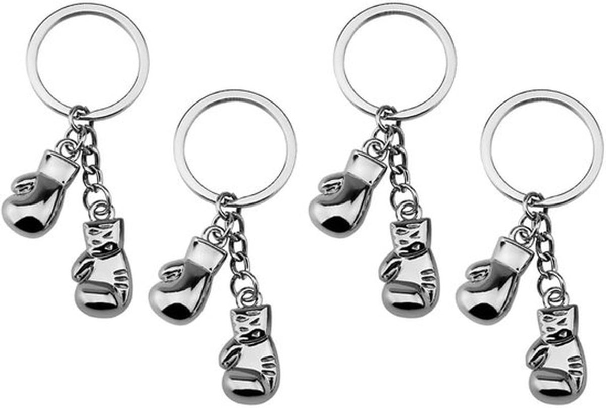 Sleutelhanger Bokshandschoenen - Sleutelhanger Auto - Sleutelhanger Ringen - Metalen Sleutelhanger - Universele Sleutelhouder - Zilver 87 x 18 mm