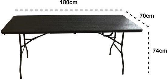 Campingtafel Klaptafel - Inklapbare tafel - Opvouwbare Tuintafel - Weerbestendig - Inclusief handvat - 180x70x74 (Zwart) Wood Effect — afbeelding 2