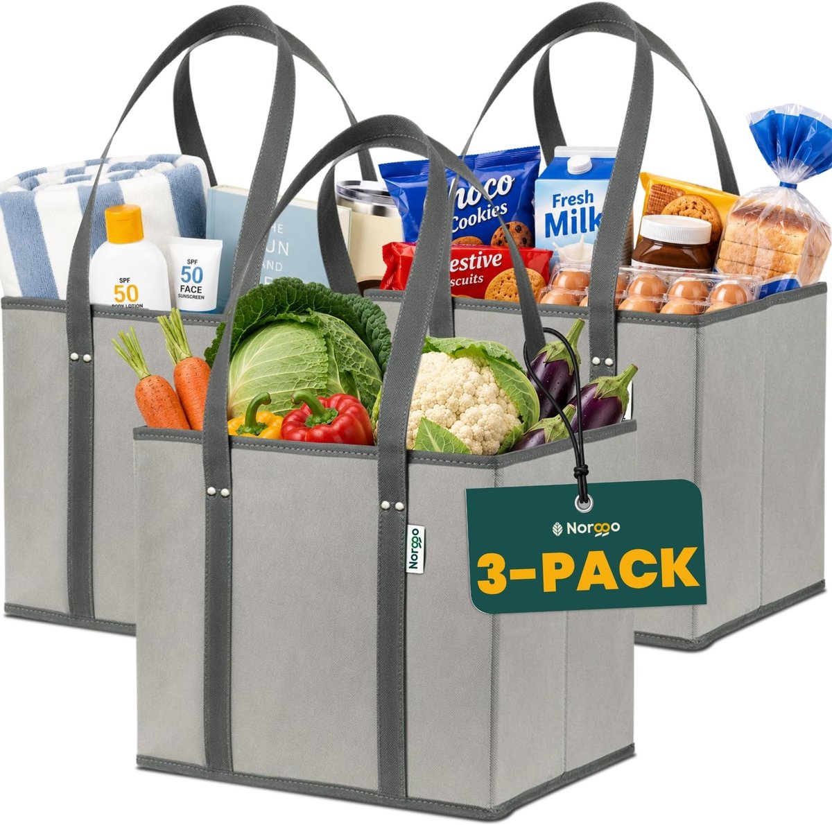Solidchoice - Set van 3 Opvouwbare Herbruikbare Boodschappentassen