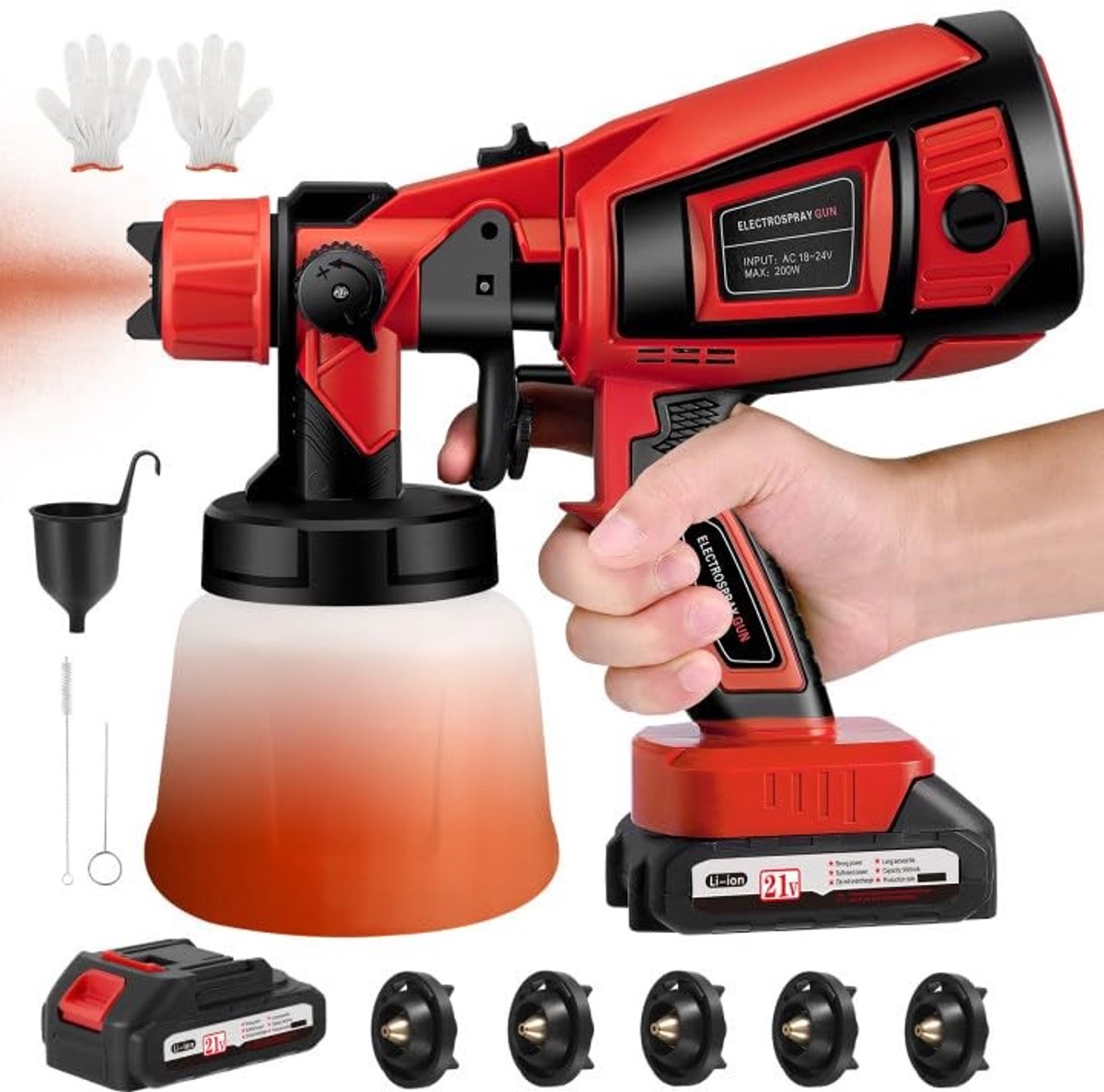 Solidchoice - Draadloos Verfspuitsysteem met 2 Batterijen en 5 Nozzles