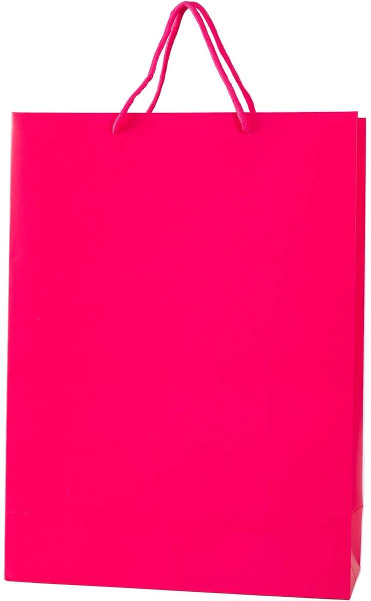 24x Luxe Papieren Koordtassen Hot Pink – 31x42x12 cm – Stevige Cadeautassen & Verpakkingstassen