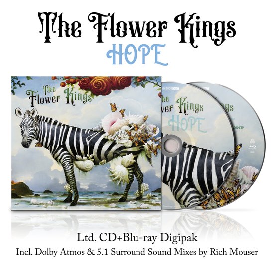 De "HOPE" Limited CD+Blu-ray Digipak van The Flower Kings, met een zebra versierd met schelpen, koraal en vlinders.