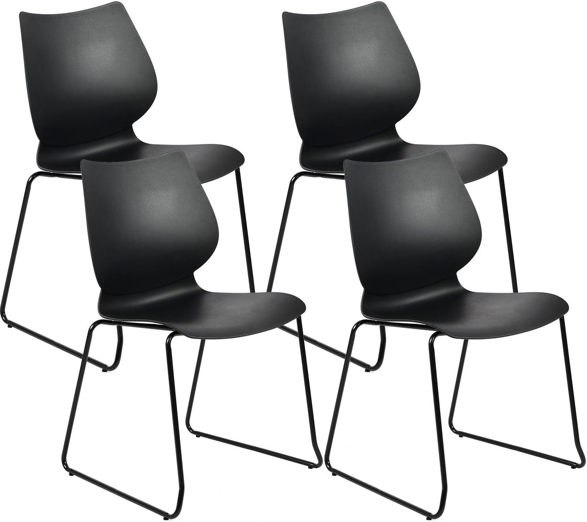 CLP Houma Set van 4 Eetkamerstoelen - Stapelstoel - Metaal - Kunststof/zwart