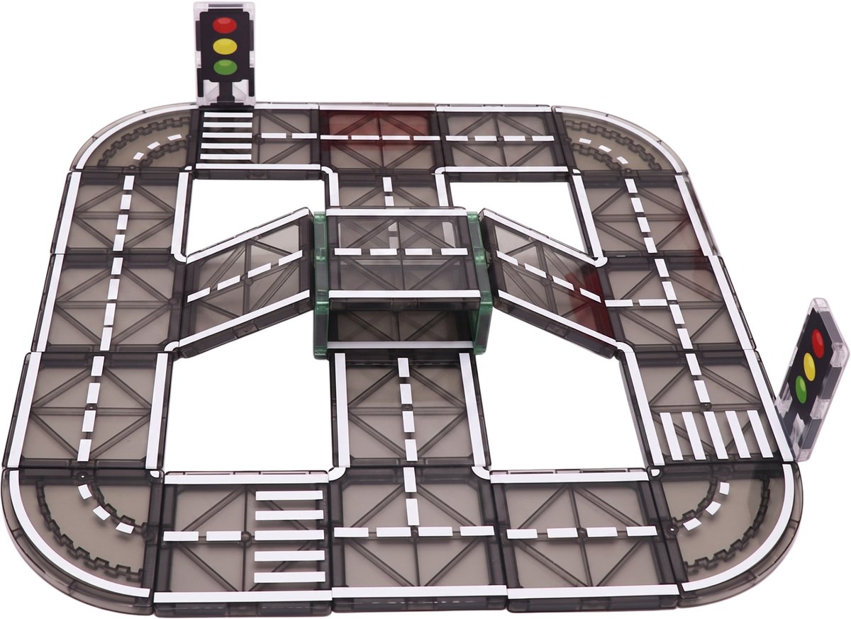 Magnetic tiles - Racebaan - Magnetische tegels - Bouw jouw magna wereld - Magneten speelgoed - Magneet tegels - Montessori - Bouwstenen - Travel set - Constructiespeelgoed — cadeau in Spellen & Speelgoed - foto 7