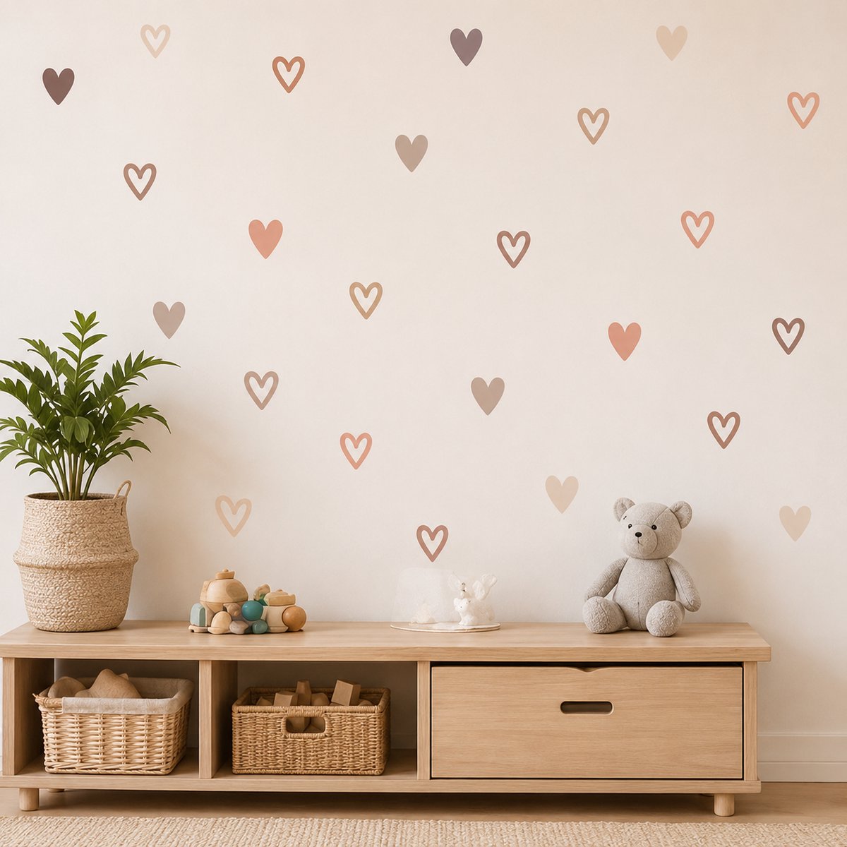 YYchan Boho Muurstickers Hartjes - Dé Muurstickers Kinderkamer - Sfeervolle Wanddecoratie - Zelfklevend-20 x 30cm - 3 Vellen - 36 Hartjes
