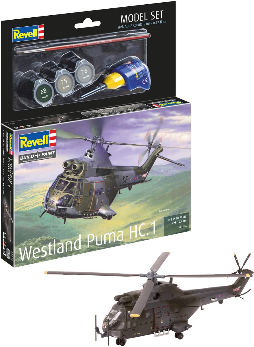 Revell Modelbouwpakket Militaire voertuigen - 63746 Westland Puma HC.1 - Britse Helikopter - Model Set Plastic - 1:144 - Modelbouw