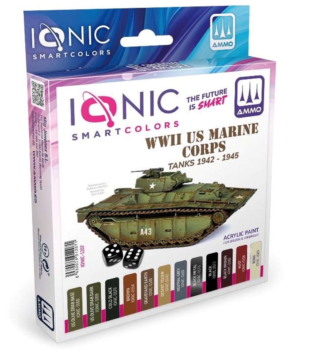 AMMO by Mig Jimenez Hobbyverf Acrylverf - MIG IO1207 Ionic Smart Colors - WWII US Marine Korps Tanks 1942 - 1945 Kleurenset - Acryl Set 12x20ml Verf set - 12x 20 ml