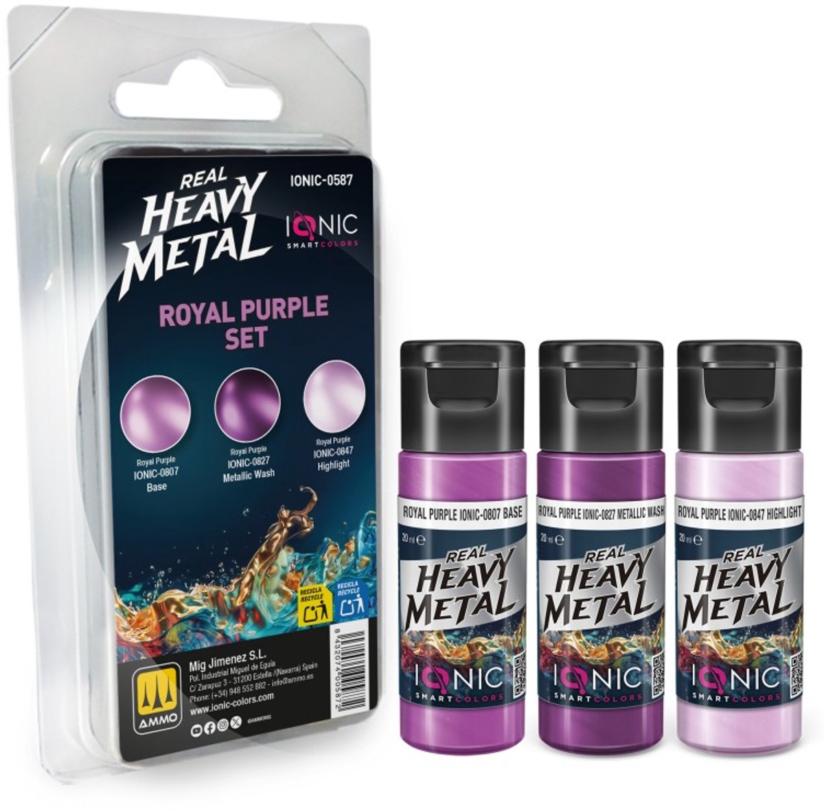 AMMO by Mig Jimenez Hobbyverf Acrylverf - MIG IO0587 Ionic Smart Colors - Real Heavy Metal - Koninklijk Paars Kleurenset - Acryl Set 3x20 ml Verf set - 3x 20 ml