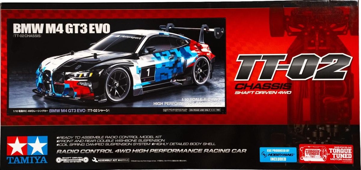 Tamiya Modelbouwpakket Auto - 58751 RC Auto - BMW M4 GT3 Evo - TT-02 Chassis - Cup NL Certificaat RC Plastic - 1:10 - Modelbouw