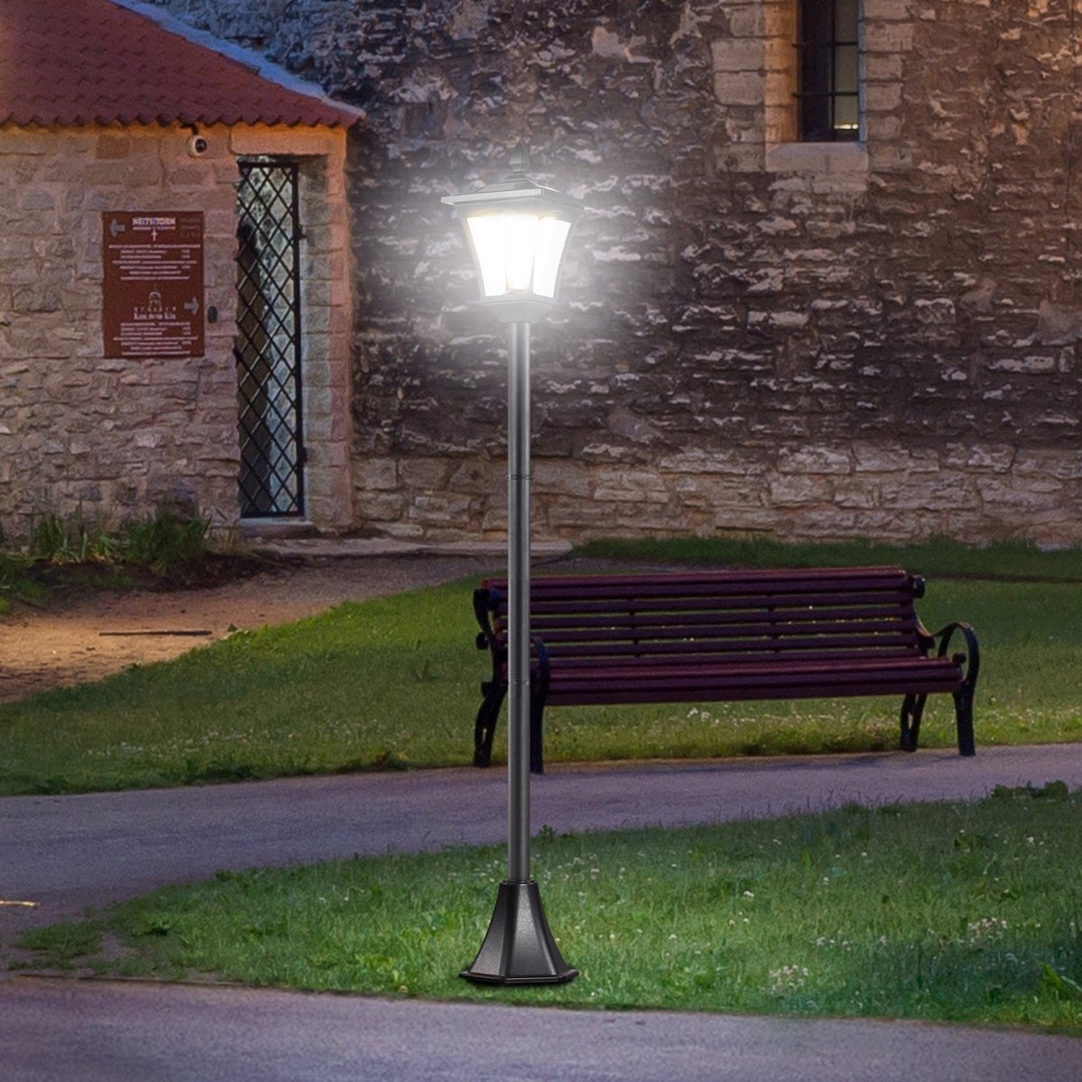 Desmiu Padverlichting – Zonne Energie Met Dag En Nacht Sensor – 18 X 18 X 160 Cm – Rvs – Zwart – Voor Tuin En Pad – IP44