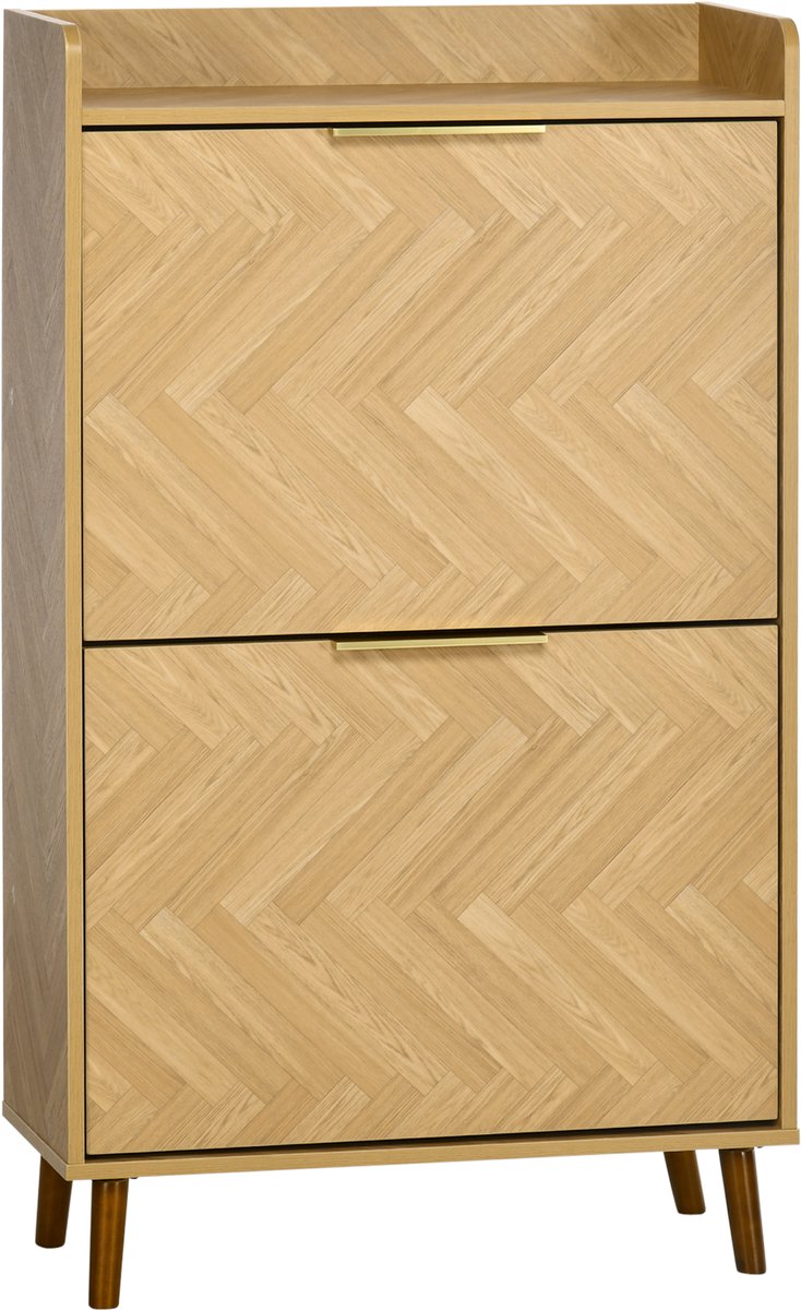Schoenenkast – Schoenenrek met 2 Klepdeuren - voor kleine entree-woonkamer-slaapkamer - 70 x 30 x 120 cm - natuurlijk hout
