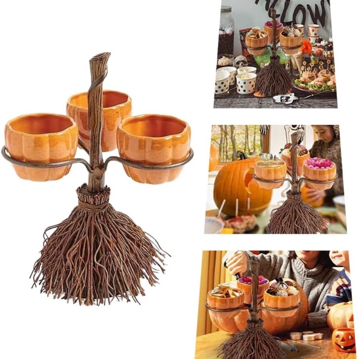 Halloween Pompoen Serveerkommen - 3 Stuks - Decoratieve ornamenten - Geschikt voor Snacks, Salade en Fruit - Feestdecoratie - Grappig en Creatief Ontwerp - Oranje en Zwart - Herbruikbaar - Halloween Tafelaccessoire - Geschikt voor Binnen en Buiten