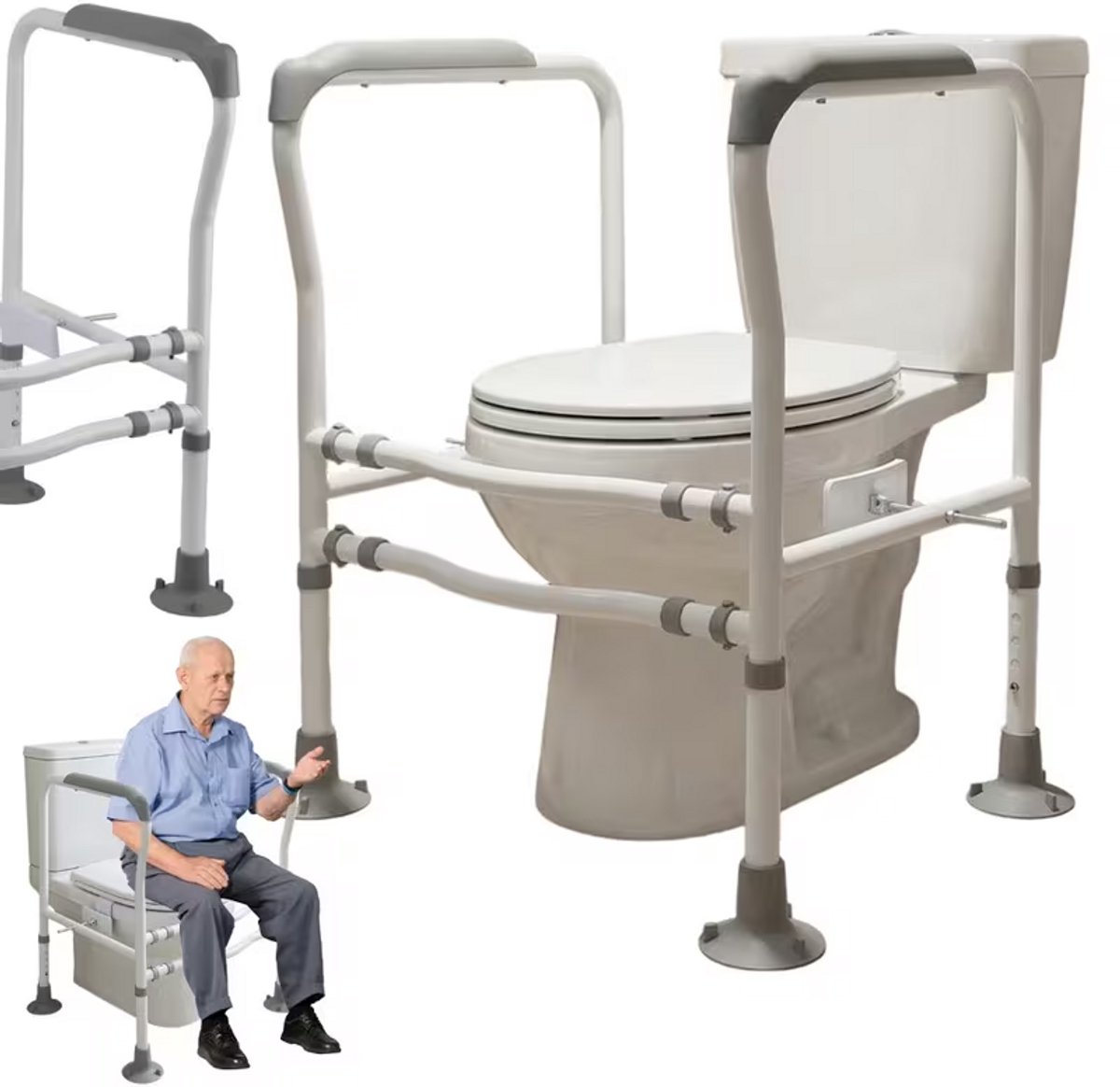 Toiletbeugel - Toiletgreep Zuignap - In Hoogte Verstelbaar - Hoog Draagvermogen - Antislip - Grijs