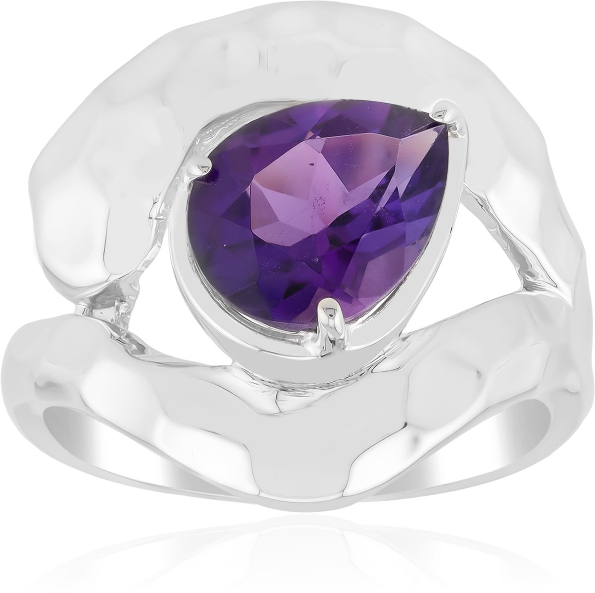 Cavill - Elegante Zilveren Ring 925 Sterling met Uruguay Amethist 1,275 ct - Peervormige Paars Geslepen Edelsteen - Palladiumcoating Modern Sieraad