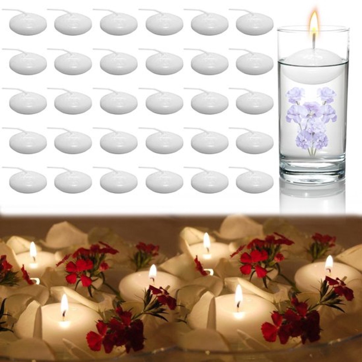 Zweefkaarsen 30 stuks - Rookloze Drijvende Kaarsen - Waterkaarsen voor Decoratie - Ongeparfumeerd - 3,8 x 1,5 cm - Elegante Touch