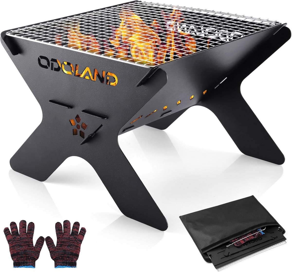 Vuurstarter - Zwart - 30 x 28 x 20 cm - Draagbare 2-in-1 Vuurplaats en Grill van Metaal - Voor Kamperen en Buiten BBQ