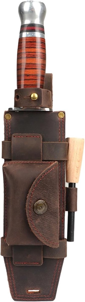 Vuurstarter - Leren Messchede - Bruin - 26 x 7 x 5 cm - Vaste Blad Holster voor Riem - Voor Outdoor en Survival