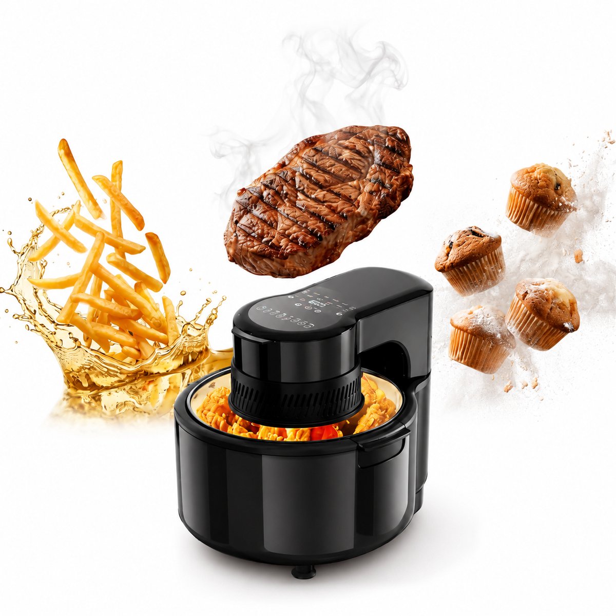VidaStore Airfryer - Airfryer - Transparante Airfryer - Airfryer oven - Glazen deksel - 8 programma's - 5 liter - Compact 33x28x27