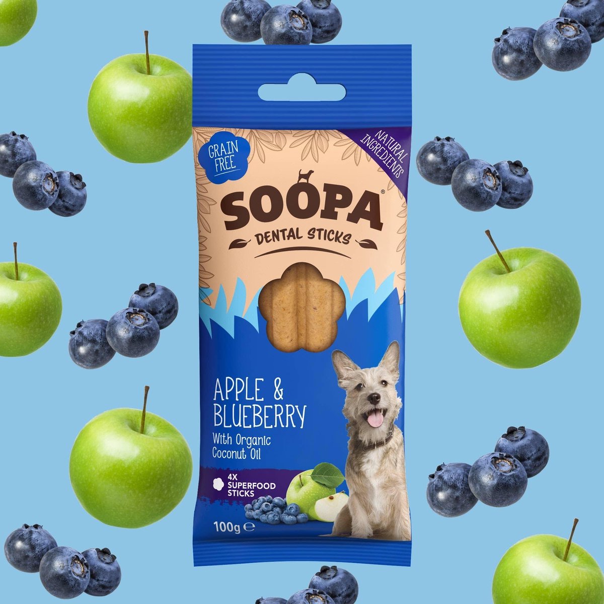 Soopa Dental Sticks - Vegan Tandverzorgingssticks voor Honden - Appel & Blauwe Bes - Graanvrij & Hypoallergeen