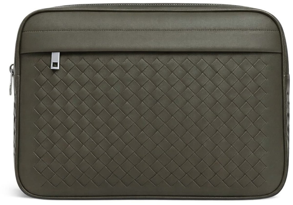 PURE Studios JUNO Medium - Gevlochten leren crossbodytas - Olijfgroen